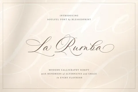 Elegant La Rumba handwritten calligraphy font with modern flourishes, perfect for wedding invitations and DIY designs.