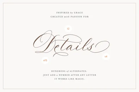 La Rumba modern script font with graceful alternates and swashes for wedding invitation and stationery designers.