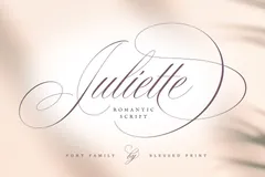 Juliette Script is a romantic font with over 1600 glyphs, perfect for creating unique wedding invitations and elegant products in the Spencerian style.