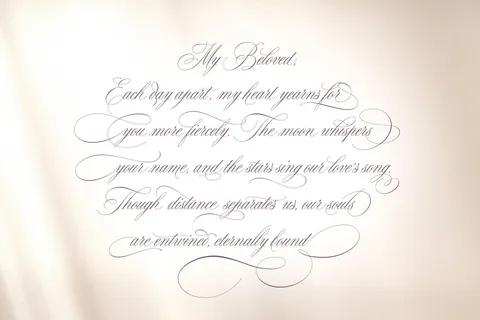 Juliette Font, wedding letter typed with beautiful script, American handwriting