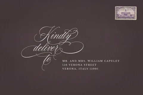 Kindly deliver to - envelope example typed with Juliette font, Blessed Print fonts