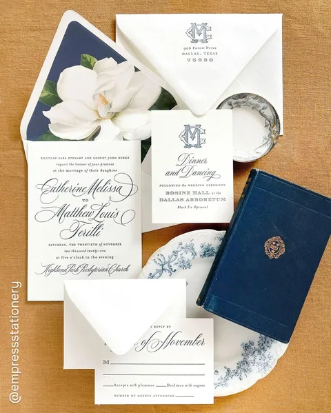 Font in use: Mozart script, classic wedding invitation by empressstationery