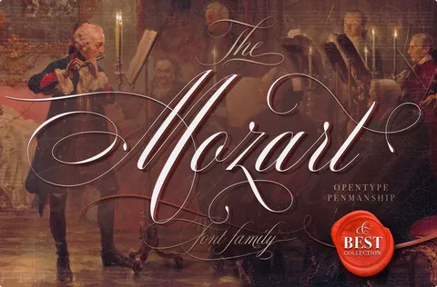 Mozart font, classic spencerian calligraphy typeface