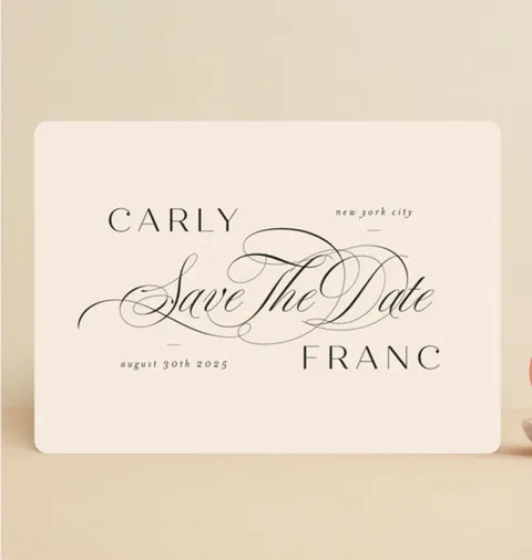 Save The Date example, Carly and Frank, font in use: Mozart