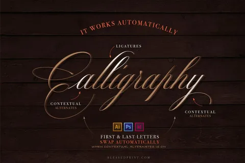 Calligraphy font example created by Blessed Print and typed with Mozart script