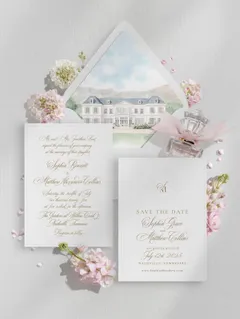 Flat lay wedding stationery scene — preview 1
