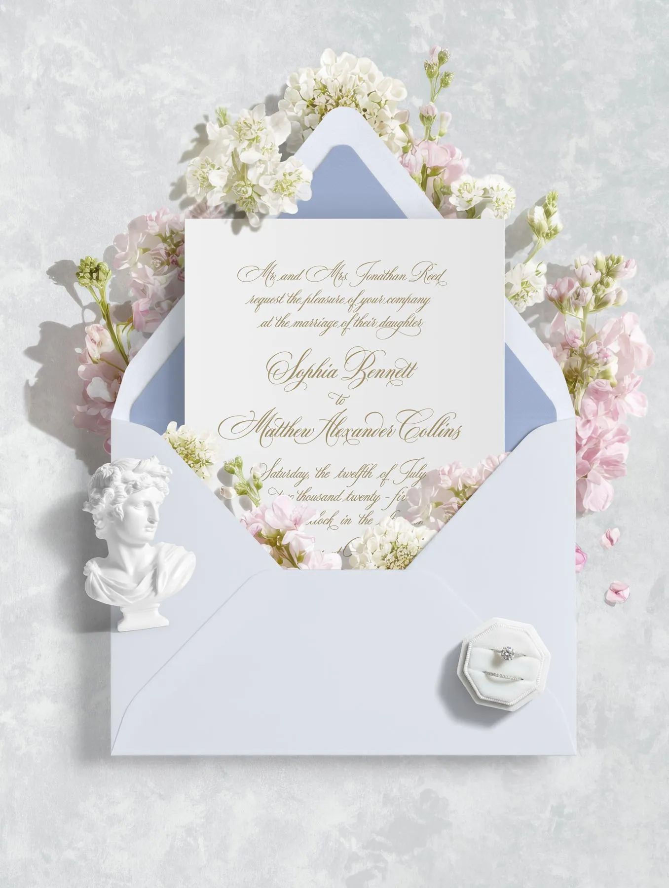 Flat lay wedding stationery scene — preview 3