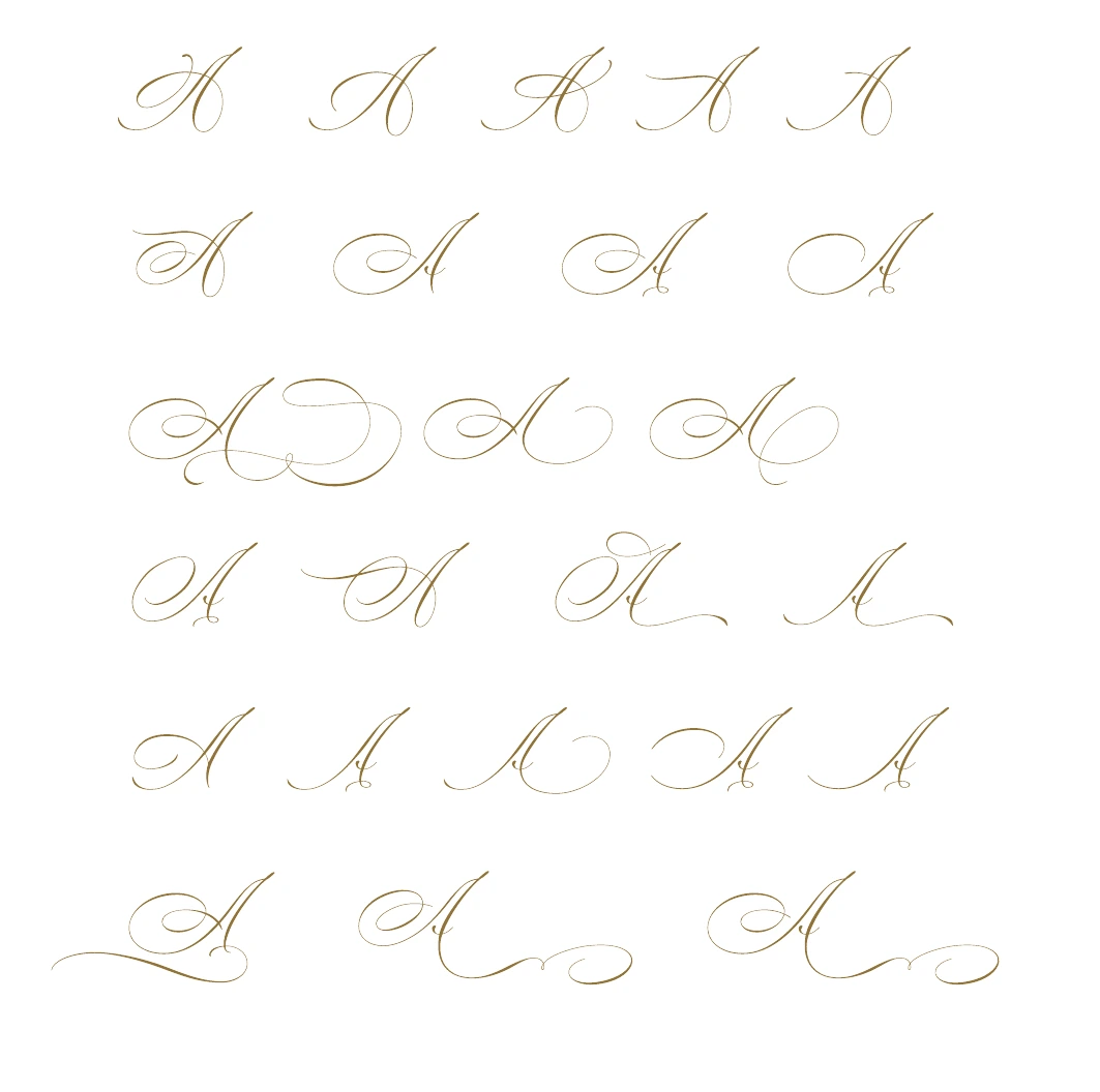 Mozart II alternate capital A forms with short strokes and extended flourishes.