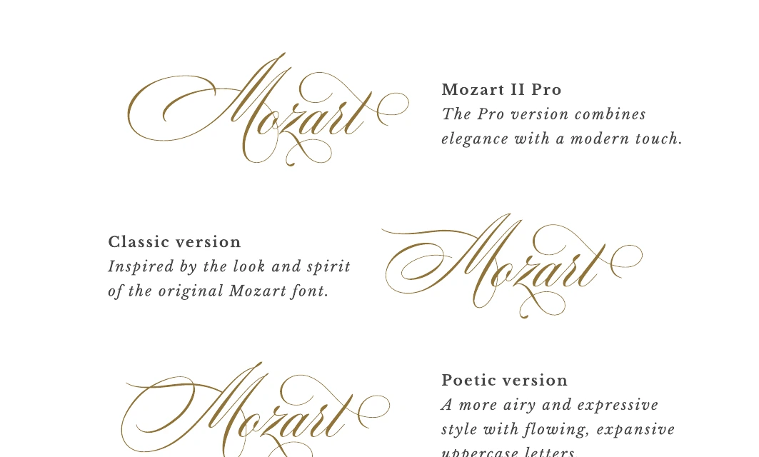Mozart II Pro, Classic and Poetic lettering compared in the Blessed Print help guide.